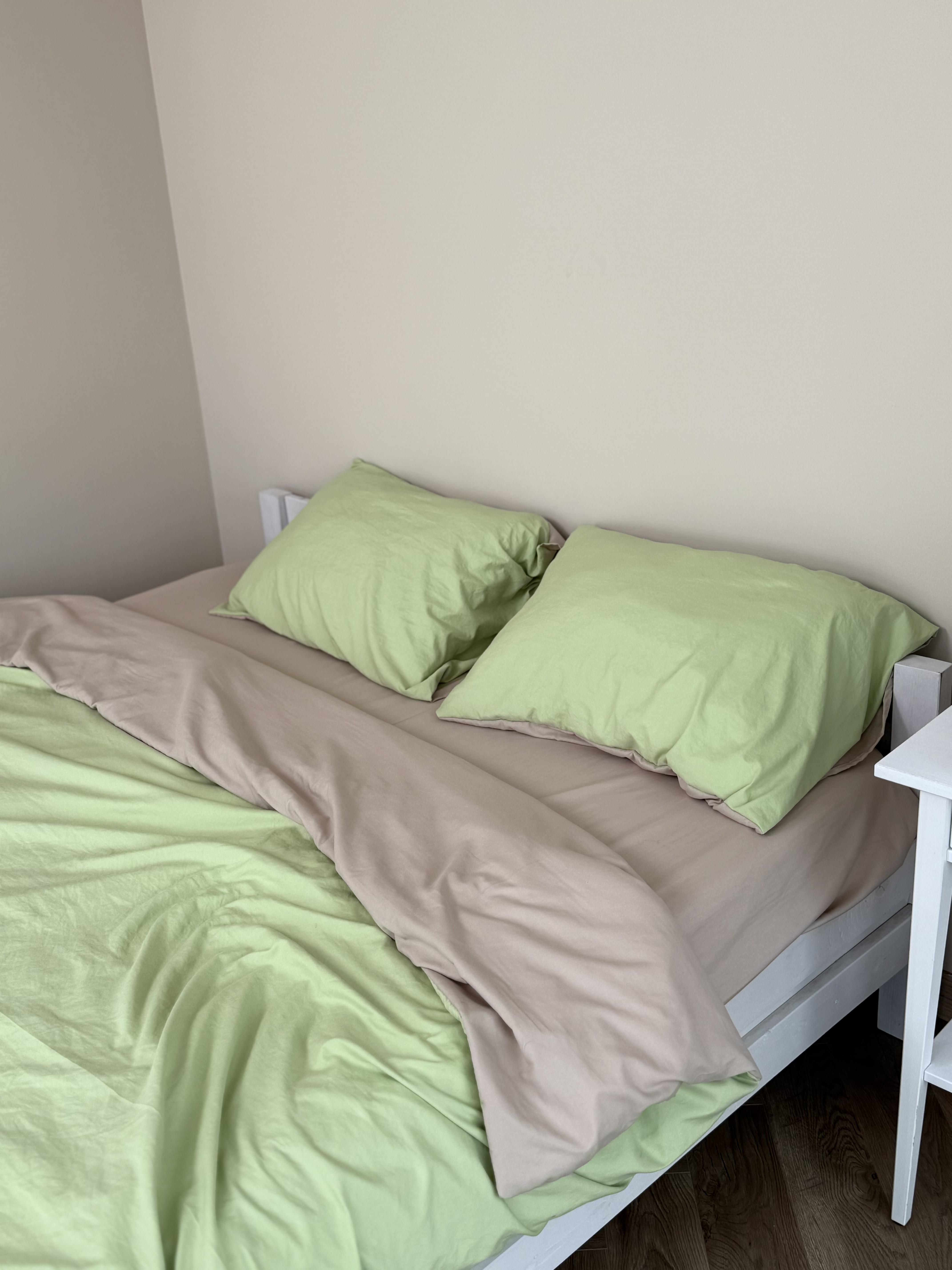 Комплект постельного белья Тень сатин евро/наволочки 50х70/70х70 см Зеленый/Бежевый (6834) - фото 4