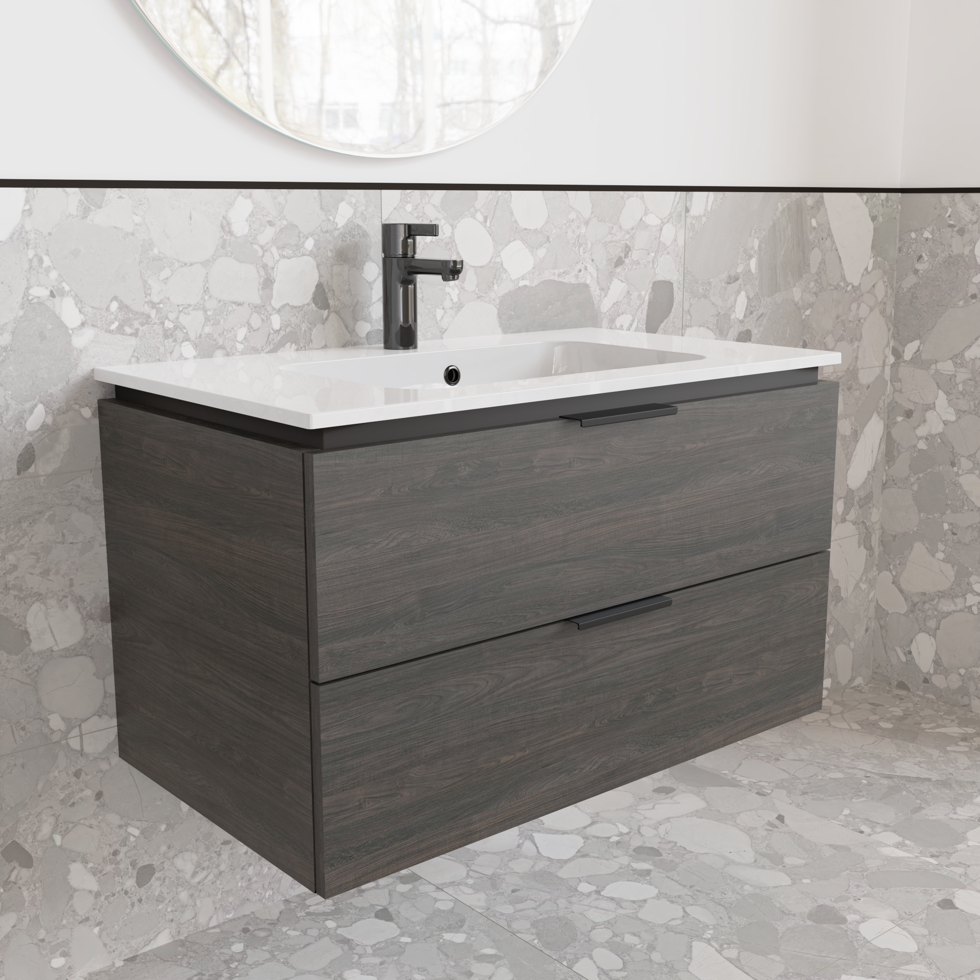 Тумба підвісна з раковиною MVK Vostok Icon 70 В2 700х450х530 мм Морське дерево Карбон (p270kb) - фото 2