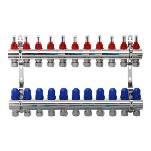 Коллектор Gross 8504 на 11 выходов в сборе для теплого пола 1"-3/4"
