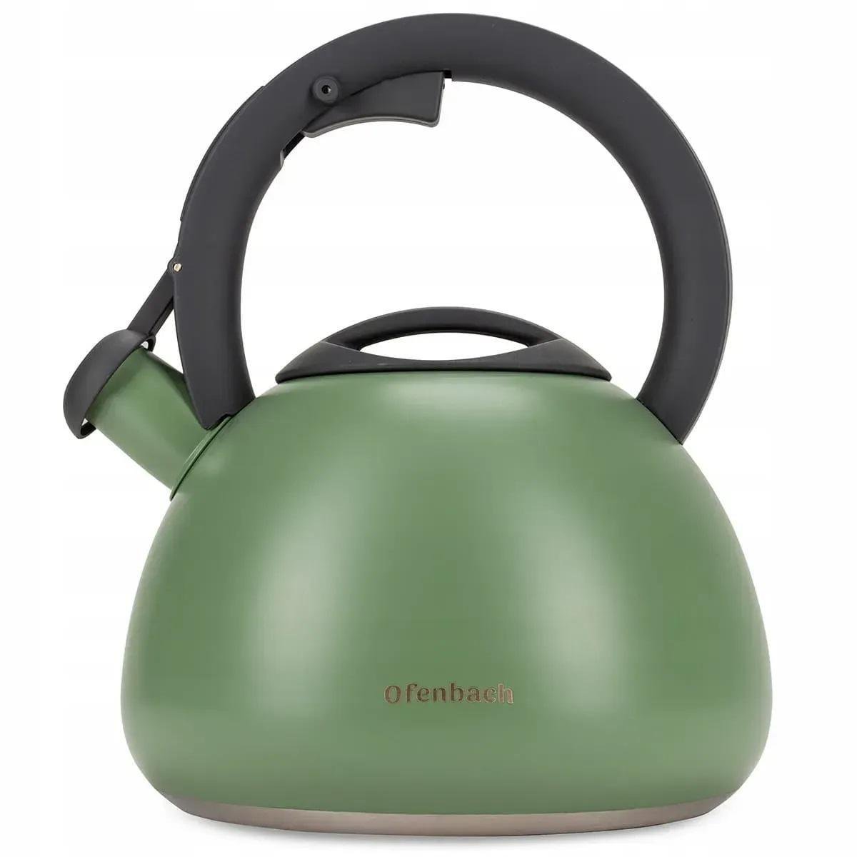Чайник со свистком и нейлоновой ручкой Ofenbach KM-100323 из нержавеющей стали 2,7 л Зеленый (150-84-100323) - фото 1