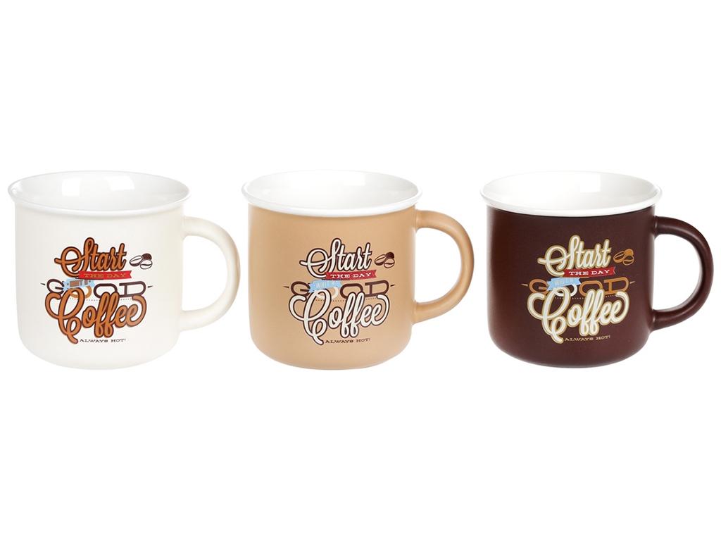 Чашка Coffee 380 мл 3 дизайна микс набор 3 шт. (BDI-930-007)