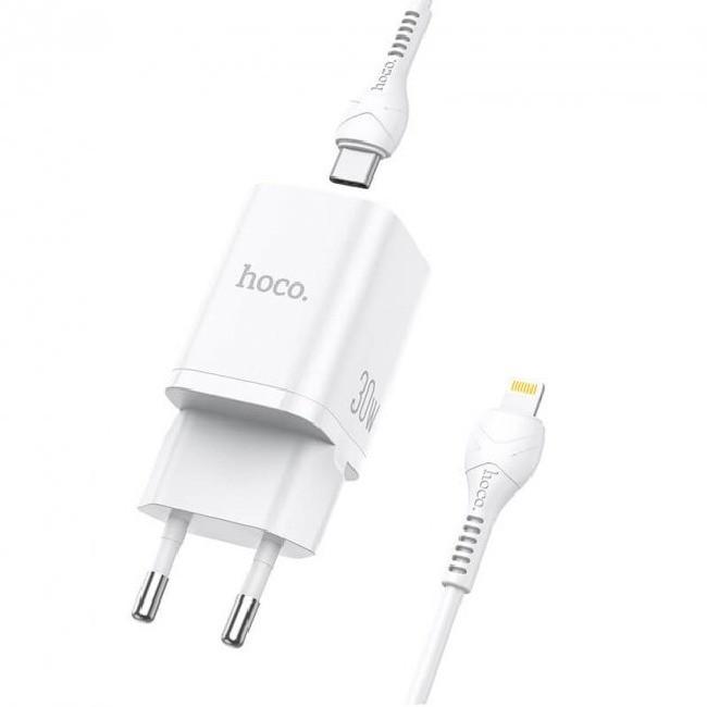 Зарядное устройство HOCO Type-C to Lightning cable Bright charger set N13 1USB/1Type-C QC/PD 20W 3A white (019761)
