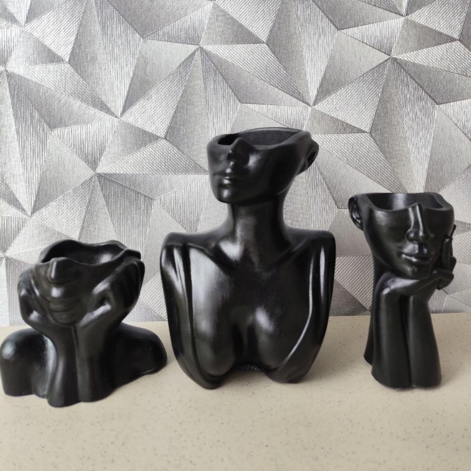 Набор декоративных ваз Женщина бюст/лицо в современном стиле арт-декор ручной работы Черный (2749657750) - фото 3 Набор декоративных ваз Женщина бюст/лицо в современном стиле арт-декор ручной работы Черный (2749657750) - фото 3
