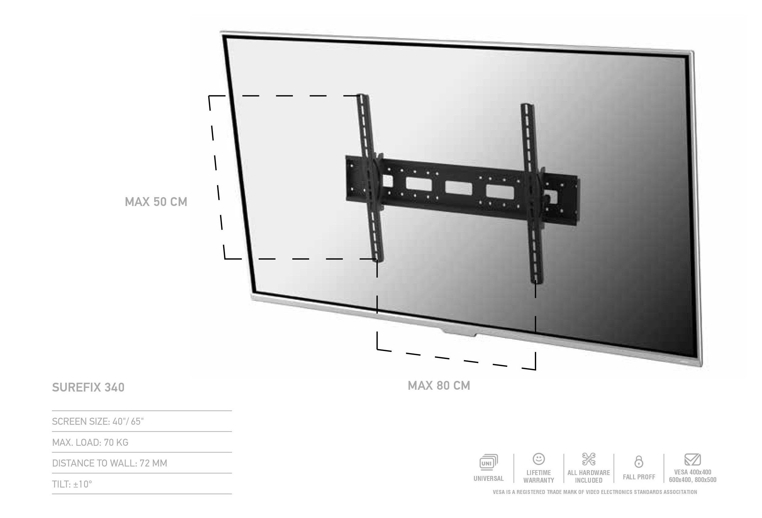 Кронштейн для телевизора Sonorous SUREFIX 340 Наклонный 40"-65"/70 кг (0340) - фото 2