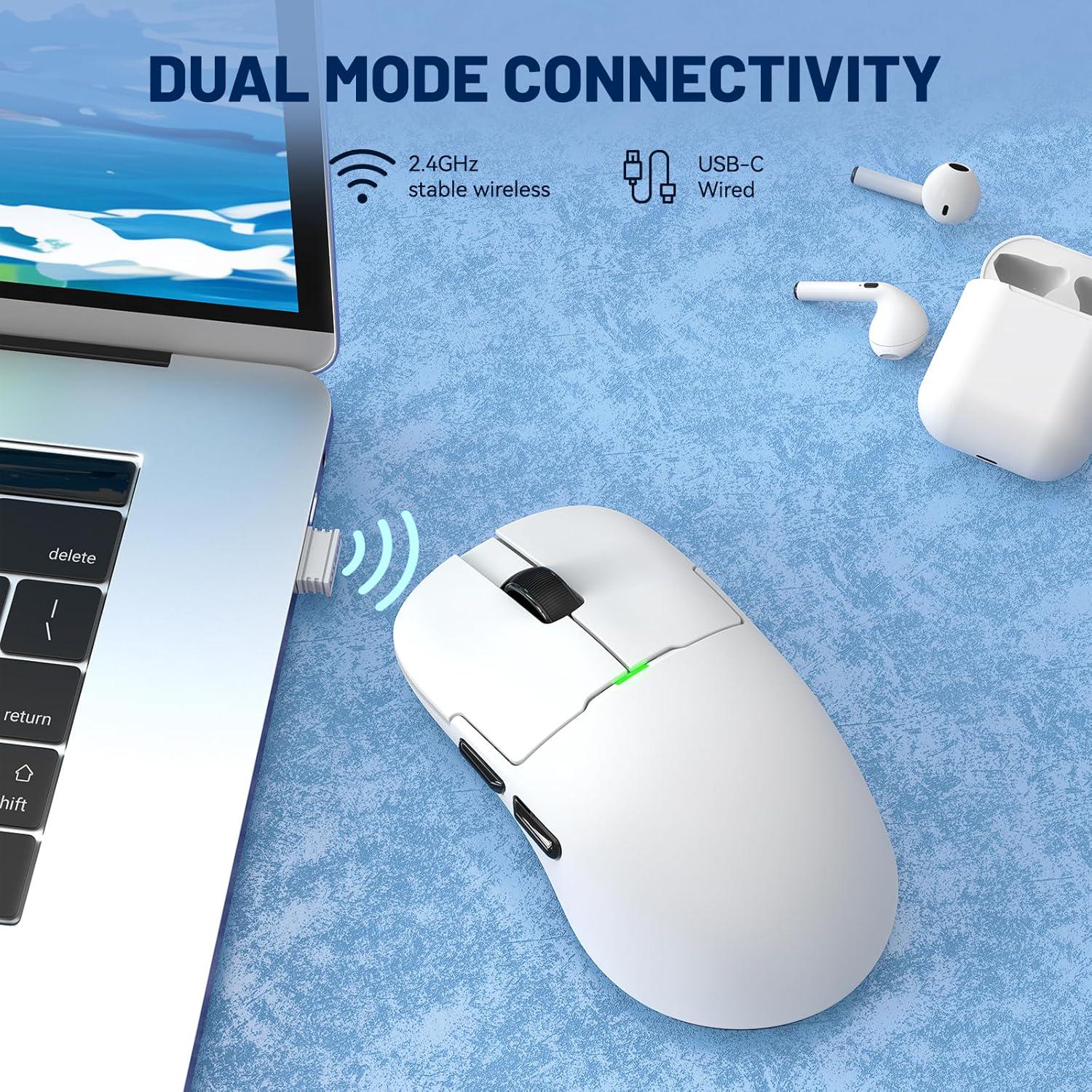 Миша ігрова бездротова Ajazz AJ159P із зарядною док-станцією RGB/сенсором PAW3395/26K DPI/56G/5 програмованими кнопками White - фото 9 Миша ігрова бездротова Ajazz AJ159P із зарядною док-станцією RGB/сенсором PAW3395/26K DPI/56G/5 програмованими кнопками White - фото 9