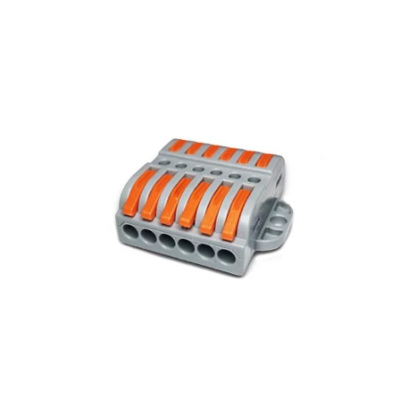 Клемма проходная Tactix 0,5-4 мм2 32А 6х1-6х1 одинарная 39,3х45,3х14,5 мм рычаг крепеж 4 мм Оранжевый (CT223-6P)