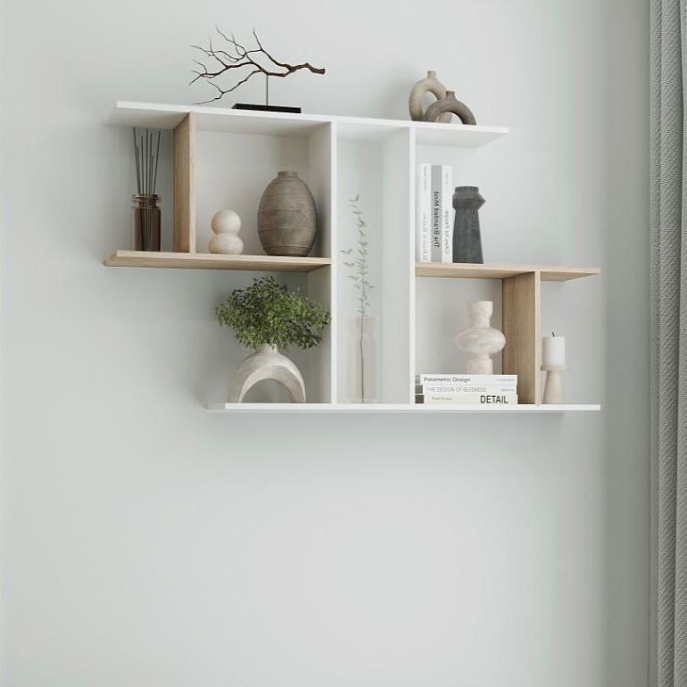 Полка настенная для книг/декора 104х60х18 мм Белый/Дуб Сонома (T-8)