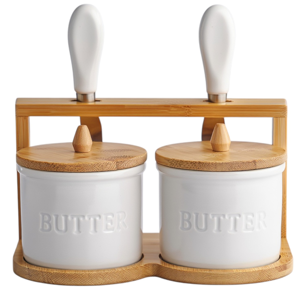 Набор масленок для сливочного масла на бамбуковой подставке 2 шт. (SCT-641)