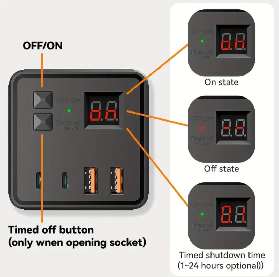 Подовжувач-розгалужувач 7в1 3x 250 В 10 А 4xUSB з вимикачем мережевий Чорний (2531068695) - фото 6