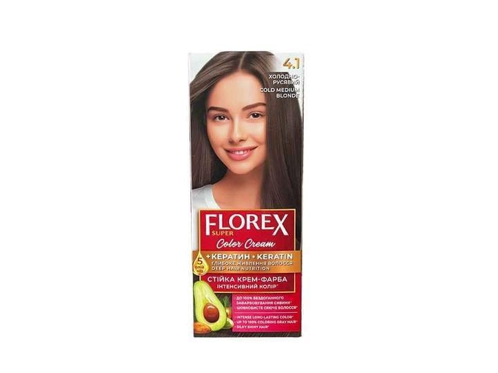 Крем-краска для волос стойкая Florex для волос кератин 4.1 120 мл Холодно-русый