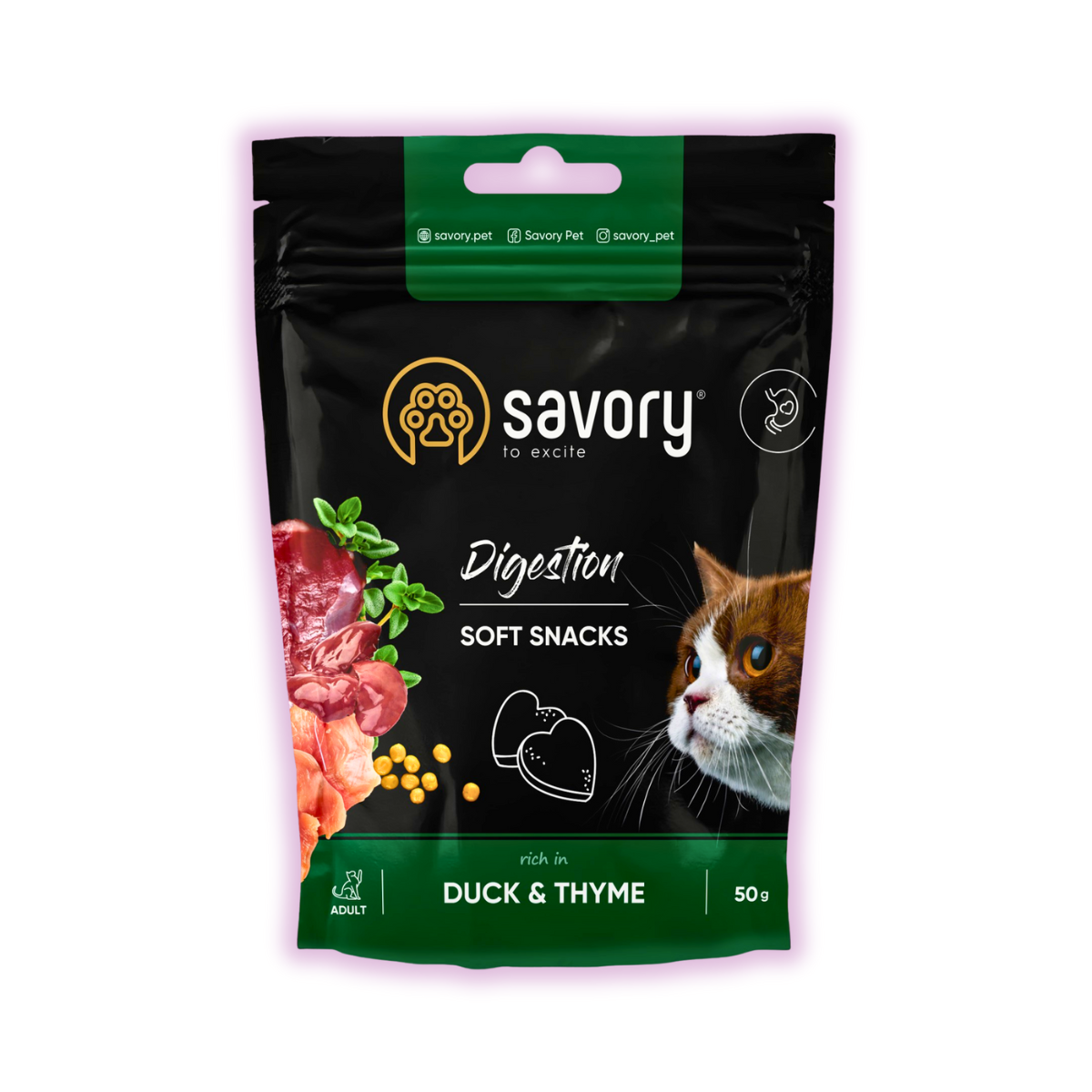 Ласощі для котів мʼякі Savory з качкою та чебрецем для травлення 50 г (29411147)