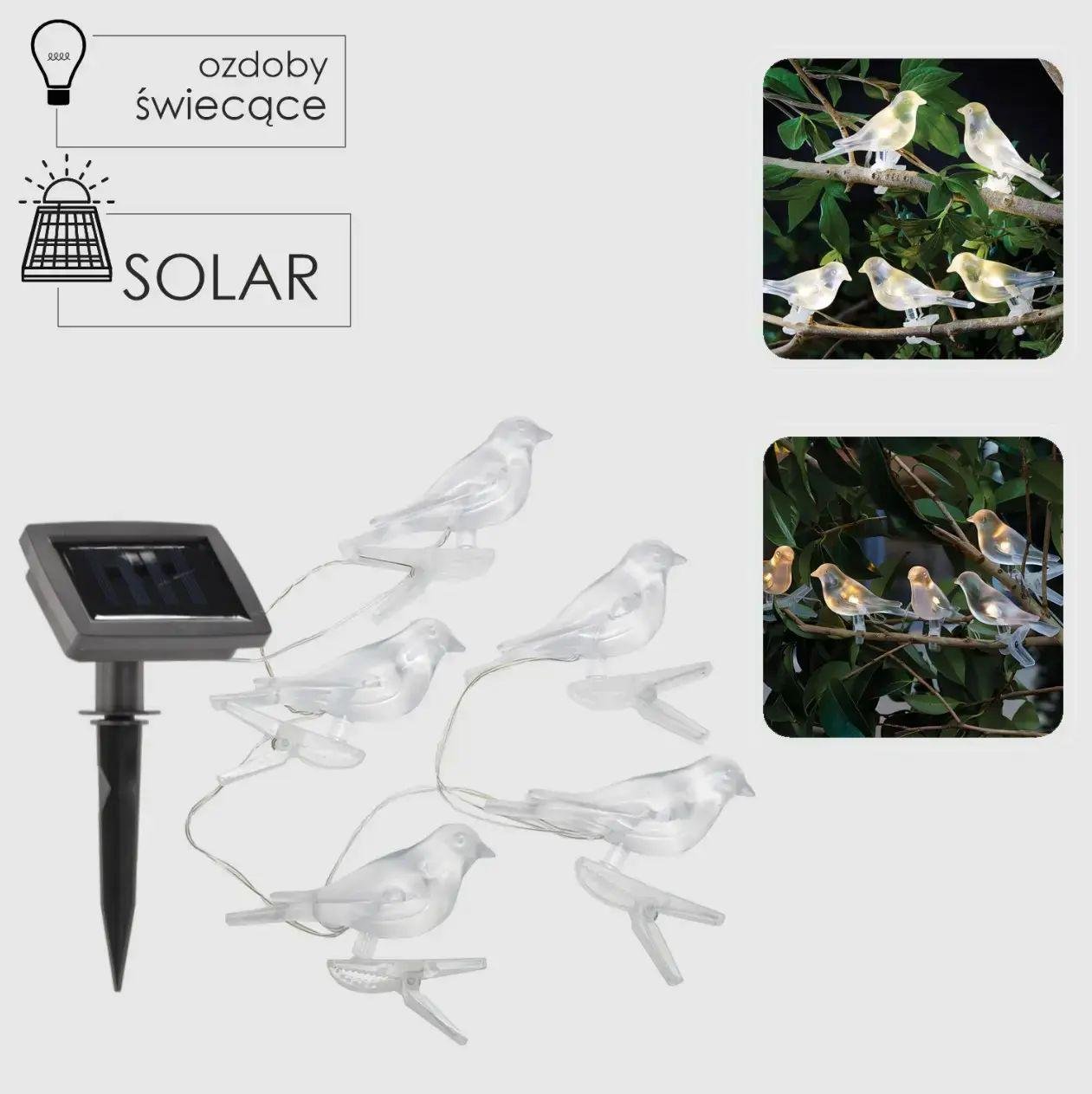 Гирлянда садовая декоративная Garden Line SOL6063 5 шт. 2 и 1,2 м в форме птиц с тепло-белым свечением на солнечной панели (opt-104332) - фото 3