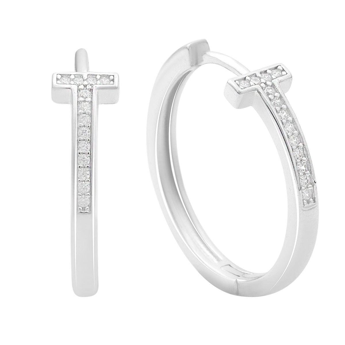 Сережки срібні LoveR у формі літери T з фіанітами