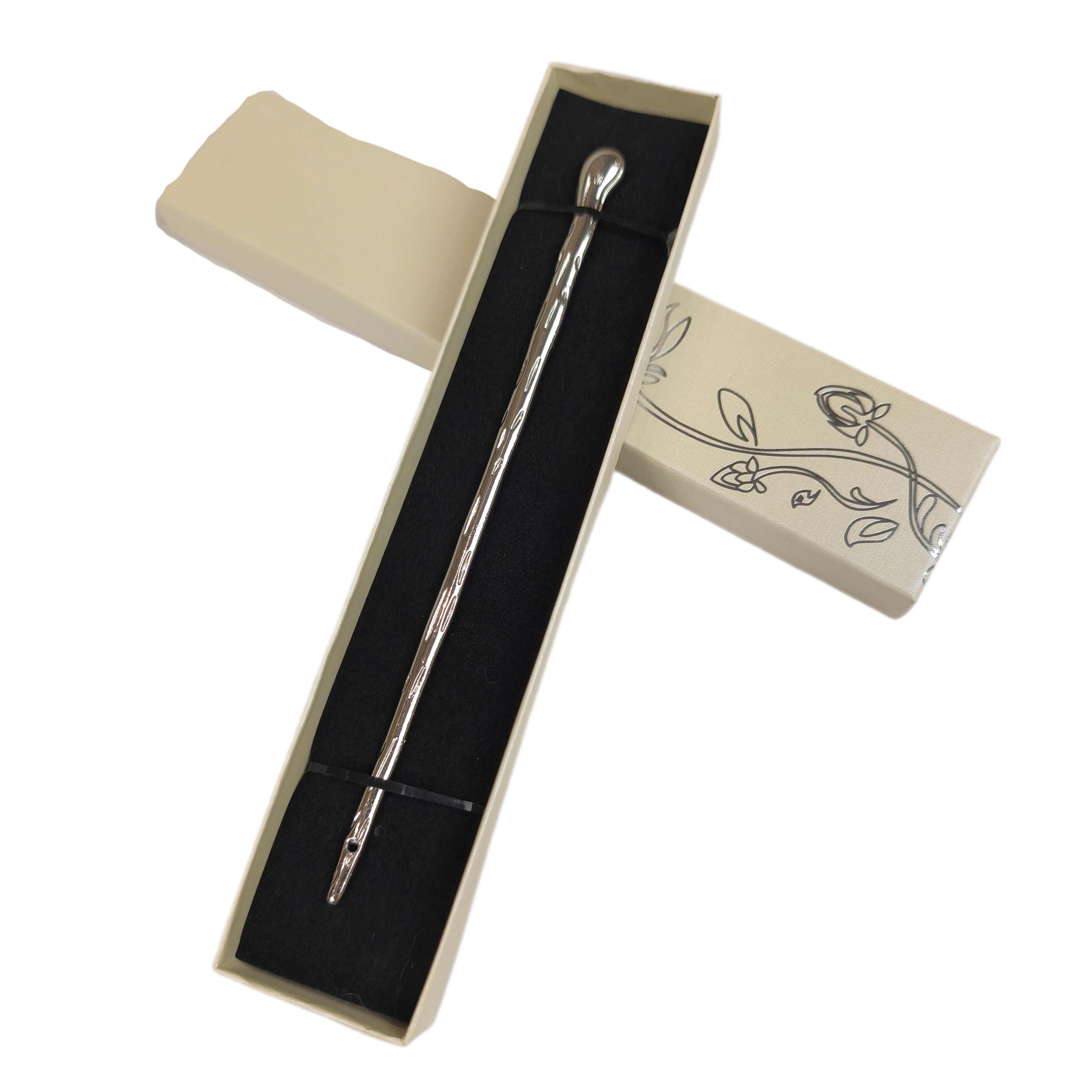 Заколка для волос в азиатском стиле металлическая в подарочной коробочке Серебристый (28096)