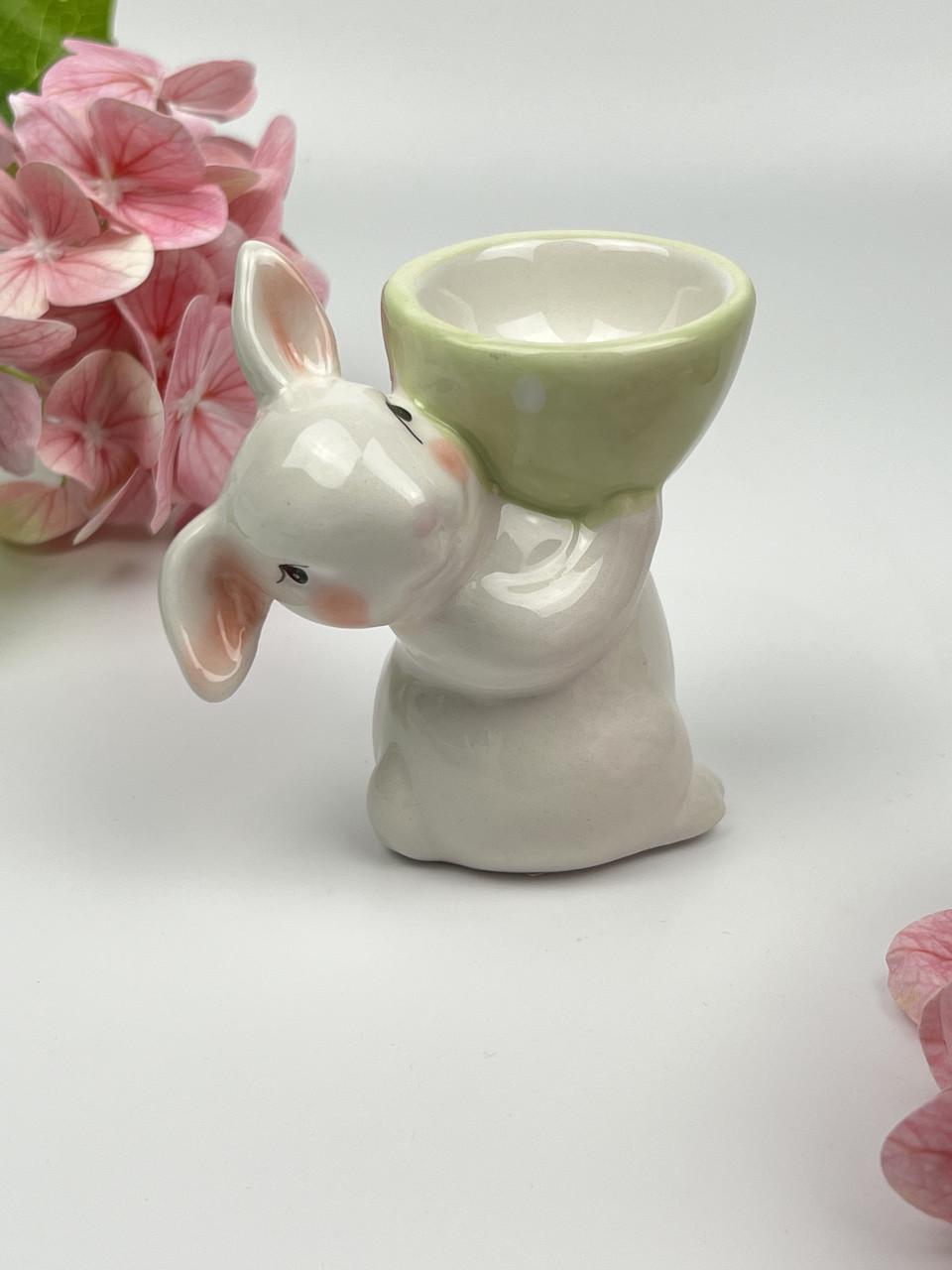 Подставка под яйцо BonaDi Милый кролик керамическая 8,5 см Зеленый - фото 4