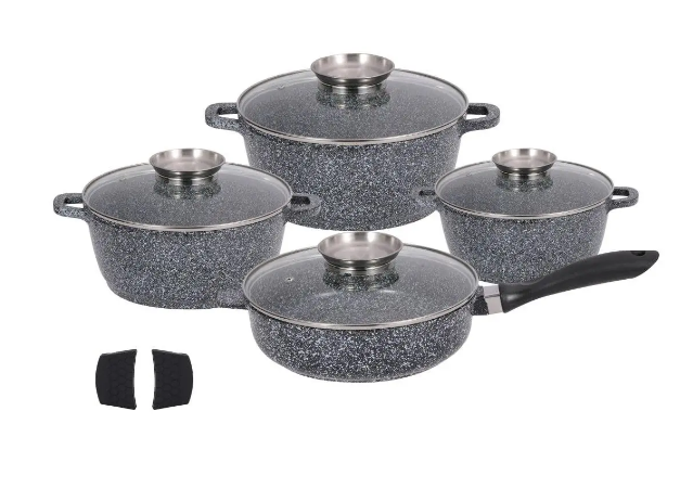 Набір каструль зі сковородою Bohmann з гранітним антипригарним покриттям 8 предметів Сірий (BH 6038 CRM) Набір каструль зі сковородою Bohmann з гранітним антипригарним покриттям 8 предметів Сірий (BH 6038 CRM)