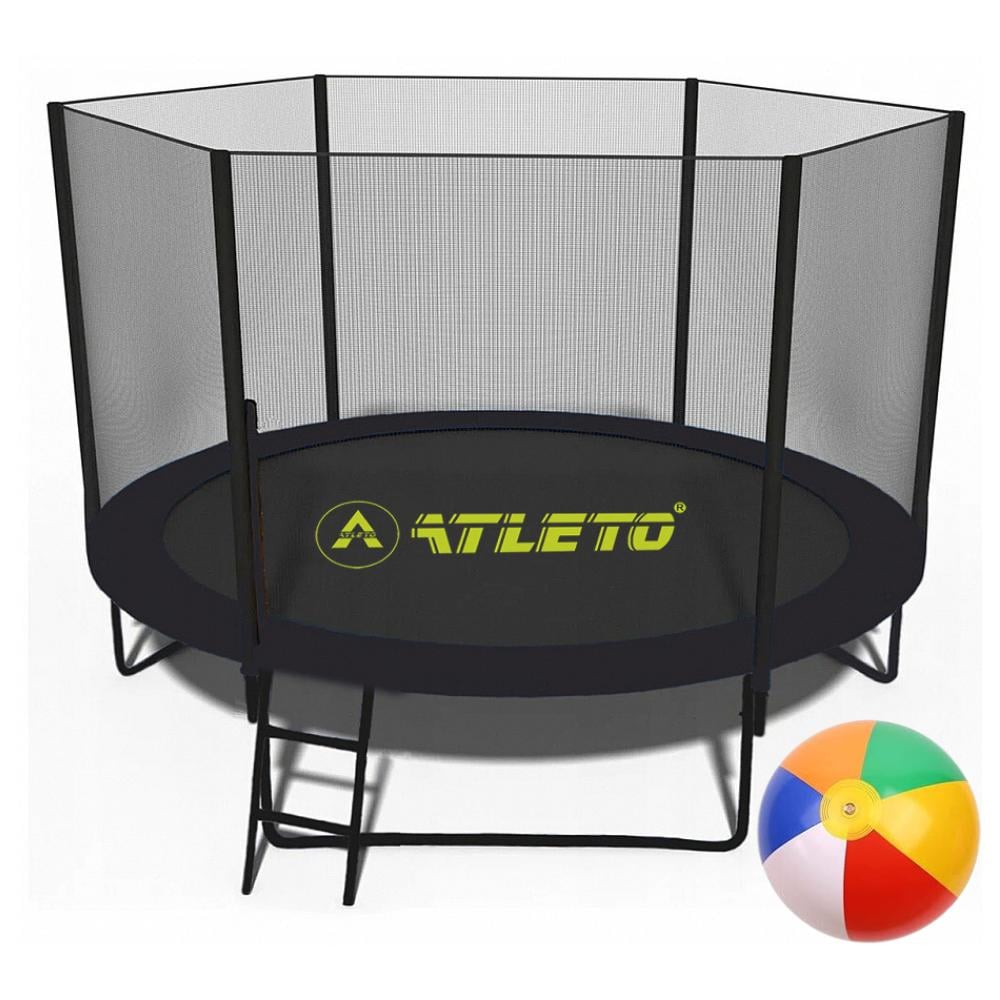 Батут з сіткою та драбиною Atleto з м'ячиком 312 cм Black (5209)