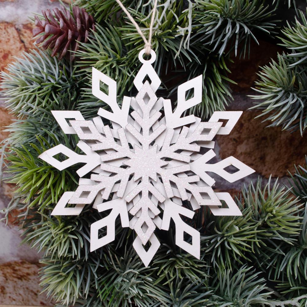 Новогодняя подвеска Снежинка многошаровая с блестками Белый (5187-4)