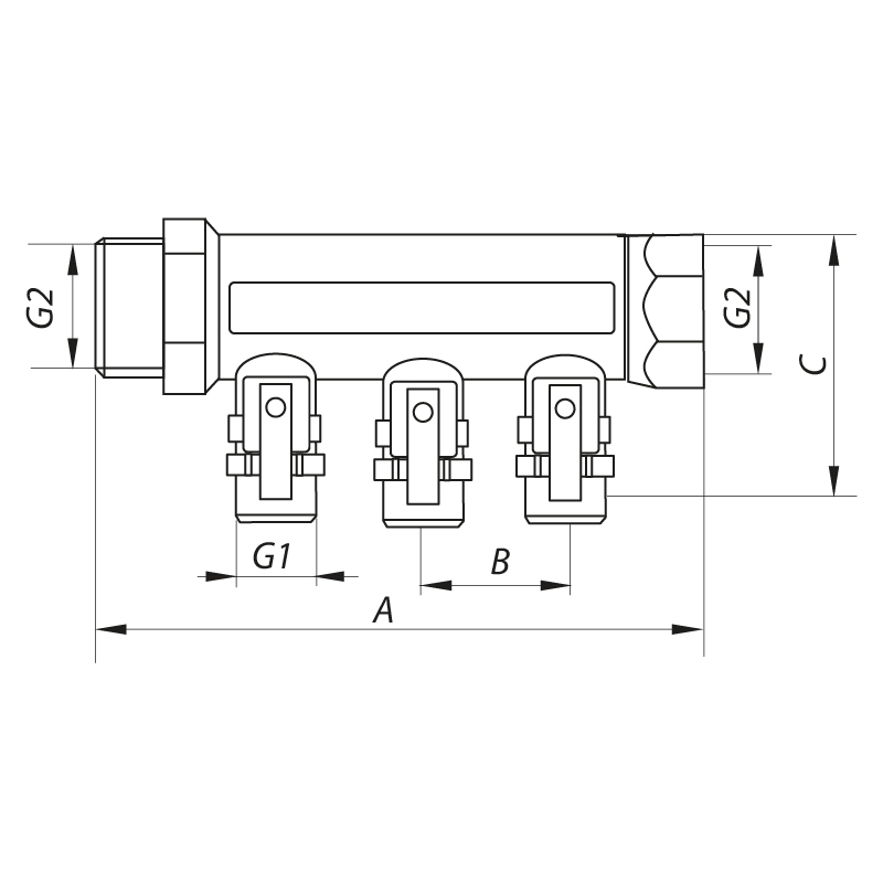 Колектор з кульовими кранами і фитингом KOER KR.1125-2 3/4"x2 Ways (KR2835) - фото 3