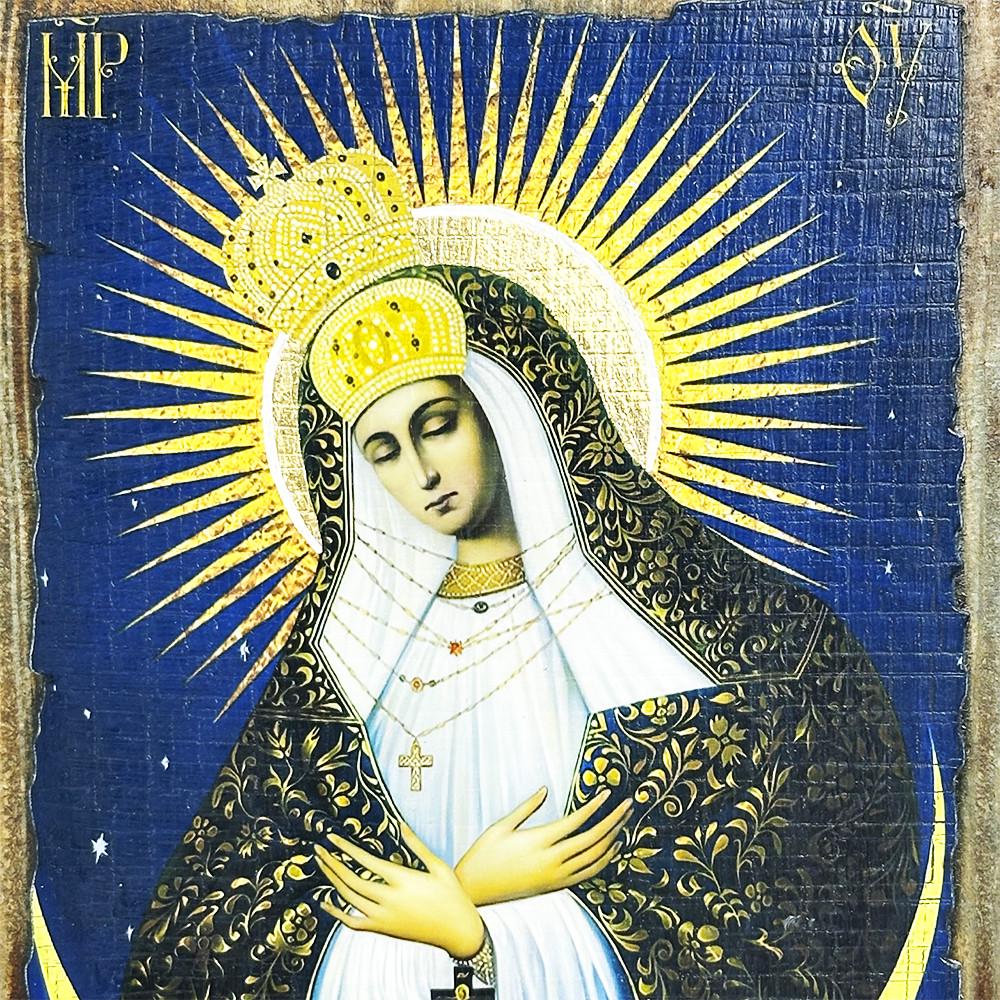 Ікона Богородиця Остробрамська під старовину 21х28 см (1114-3) - фото 3 Ікона Богородиця Остробрамська під старовину 21х28 см (1114-3) - фото 3