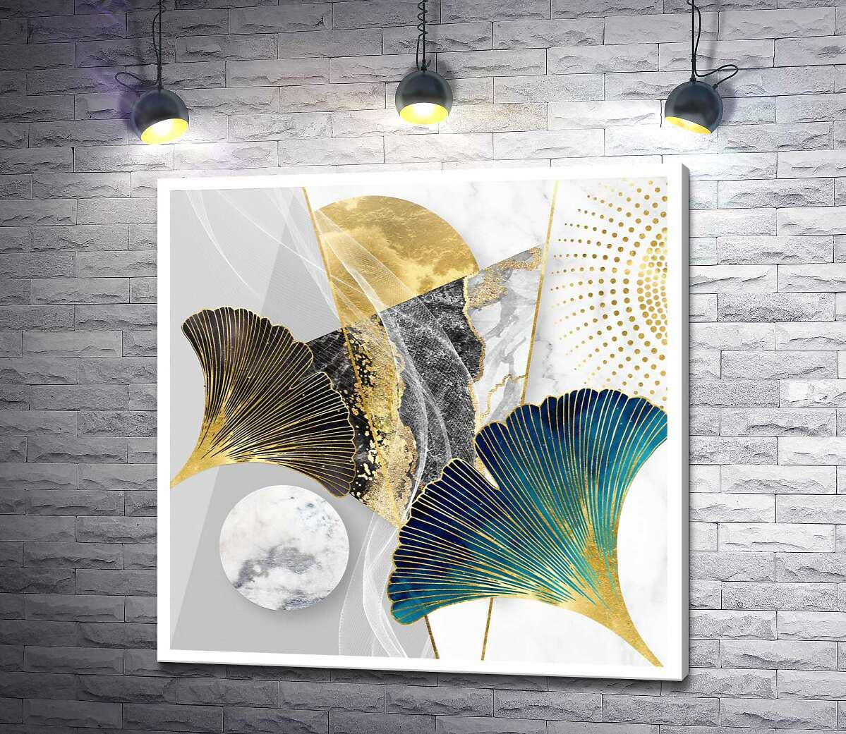 Картина ArtPoster Контрастні листя гінкго в біло-золотій абстракції 50x50 см Модуль №1 (004247)