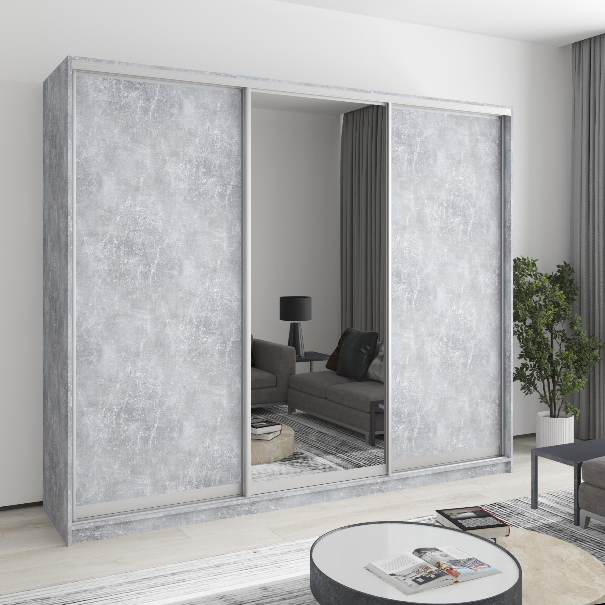 Шкаф-купе трехдверный MebelStar Комбо AL 2ДСП/Зеркало 250x45x210 см Бетон (MBS-3229) Шкаф-купе трехдверный MebelStar Комбо AL 2ДСП/Зеркало 250x45x210 см Бетон (MBS-3229)