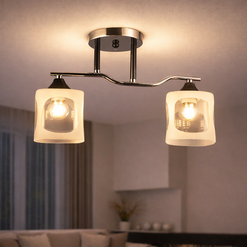 Люстра Valeso с двумя полупрозрачными плафонами под лампу Е27 Черный/Хром (K2284/2)