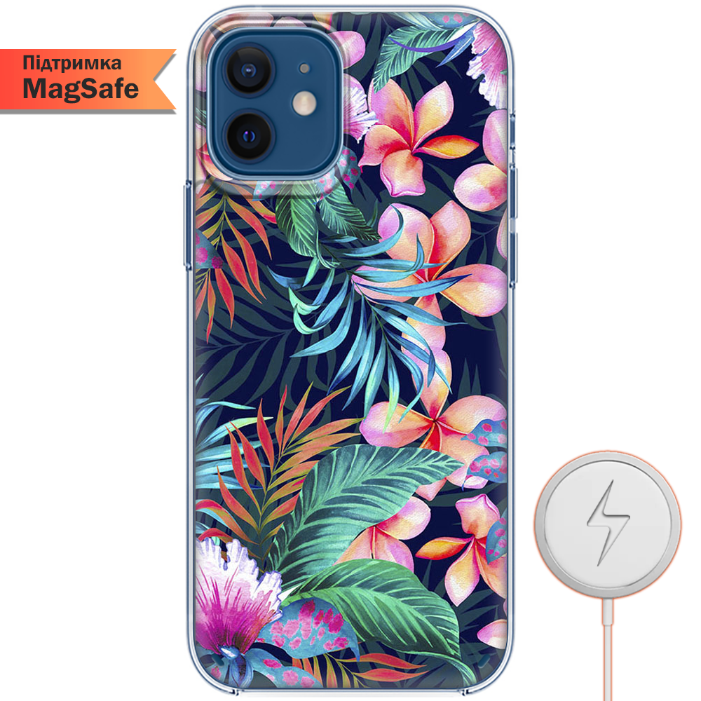 Чехол BoxFace iPhone 12 mini flowers in the tropics Прозрачный силикон с поддержкой MageSafe (41084-up1971-41496)