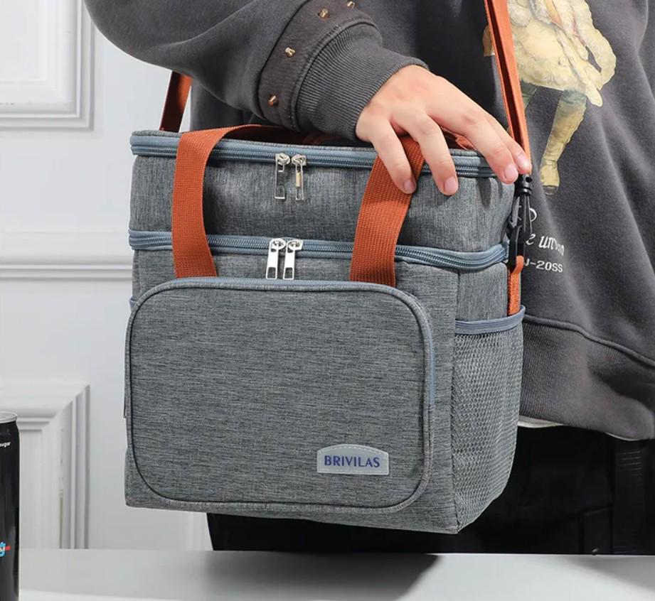 Сумка-холодильник на 2 отделения с ручкой через плечо 26х25х18 см 12 л Серый (172) - фото 3