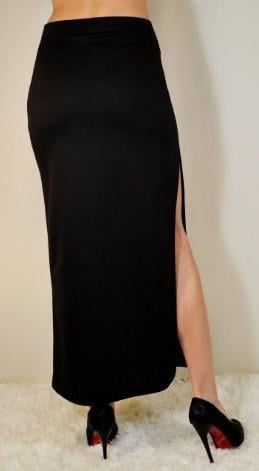 Юбка женская по щиколотку длинная трикотажная с разрезом справа по шву однотонная р. 52 Черный (2206560936) - фото 2