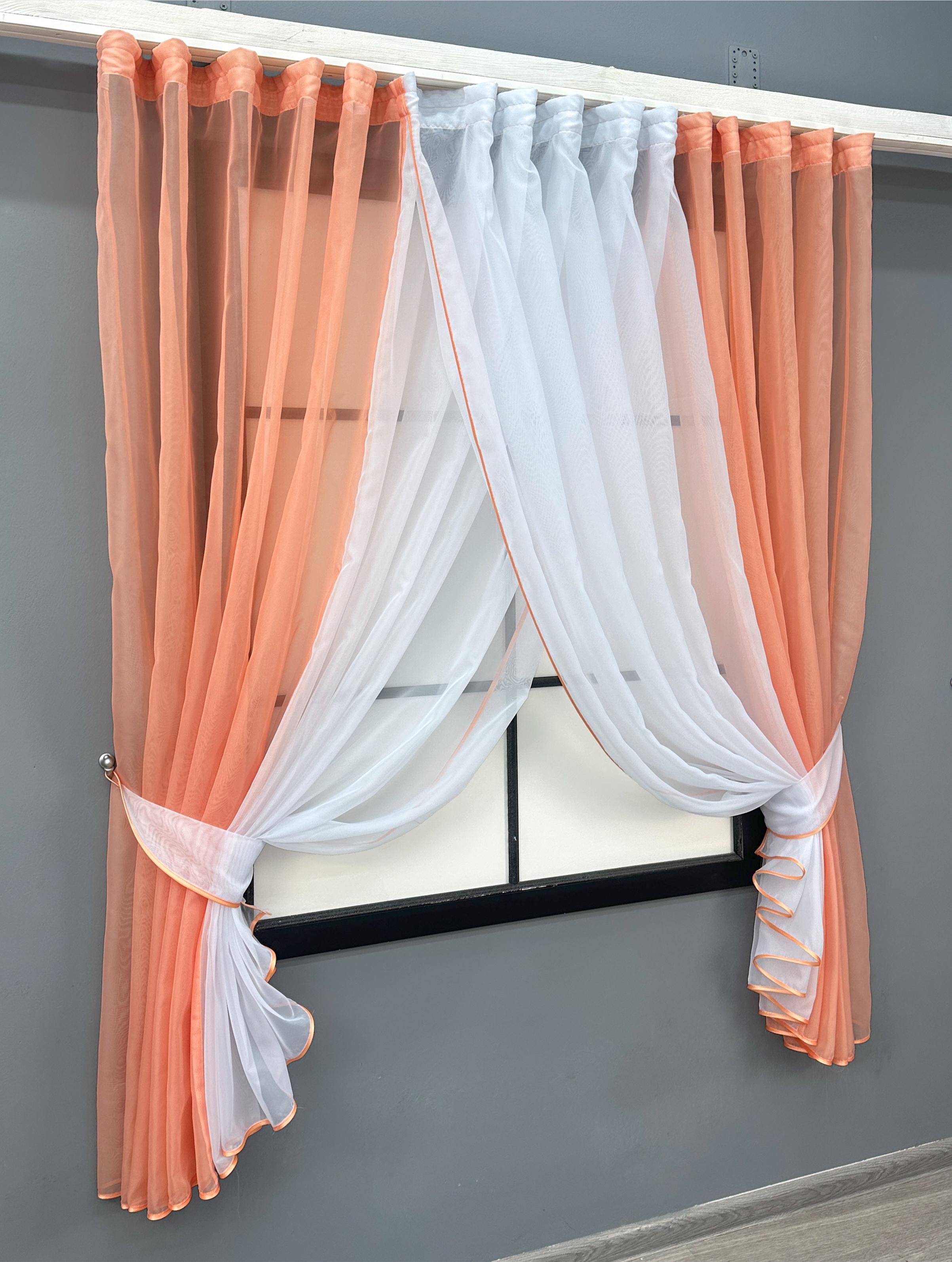 Шторки кухонні VR-Textil № 096к з підв'язками 400х170 см Персиковий/Білий (52-1184) - фото 2