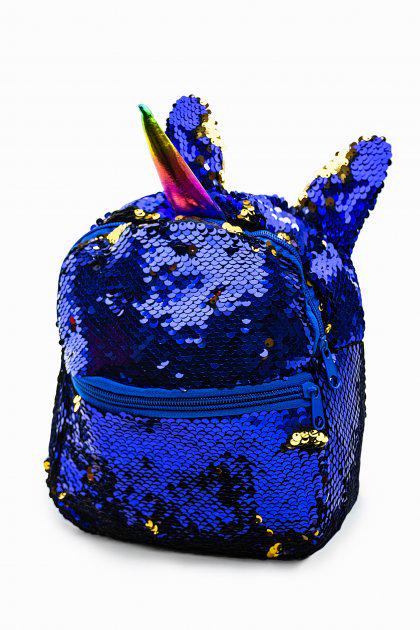 Детский рюкзак перевертыш с пайетками Единорожка Синий/Золотой Детский рюкзак перевертыш с пайетками Единорожка Синий/Золотой