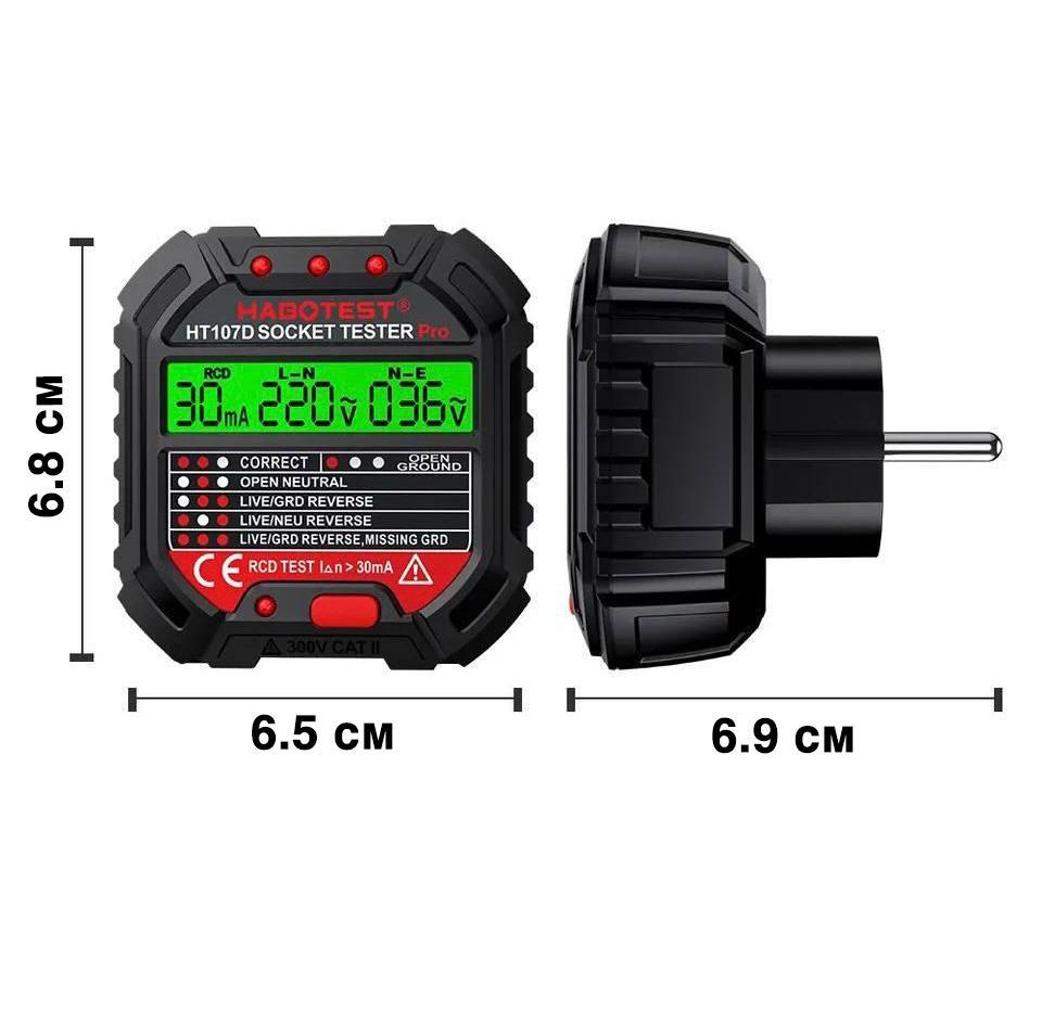 Тестер розеток цифровой HABOTEST HT107 Черный (77672264) - фото 7