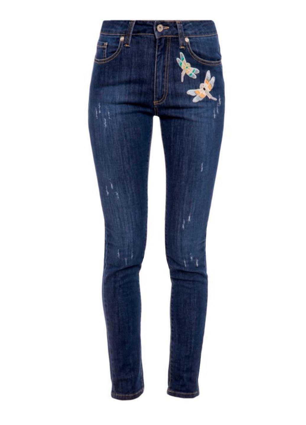 Джинсы женские Blugirl Folies skinny с вышивкой стрекоз р. W28 Темно-синий (BG00002-44)