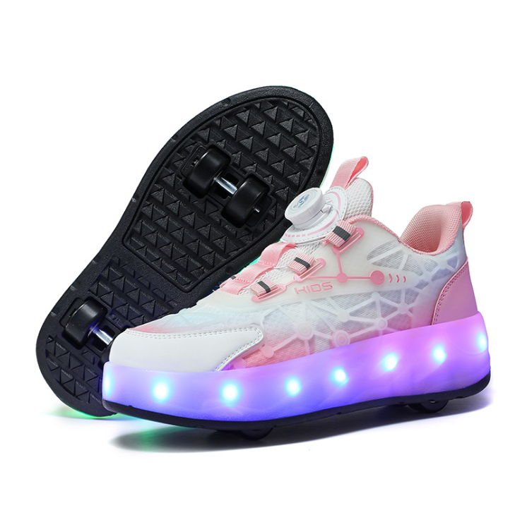 Кроссовки роликовые с LED-подсветкой на четырех колесах DL125 р. 34 22 см Розовый (DL12534)