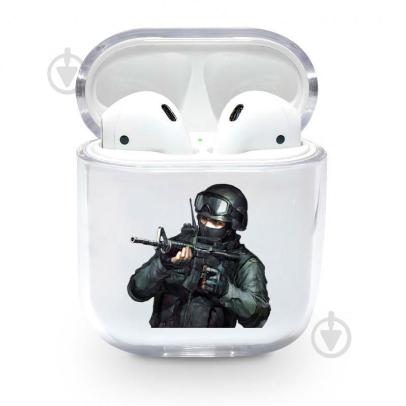 Прозрачный силиконовый чехол Apple AirPods с рисунком - Спецназ из СS (KAP1219)