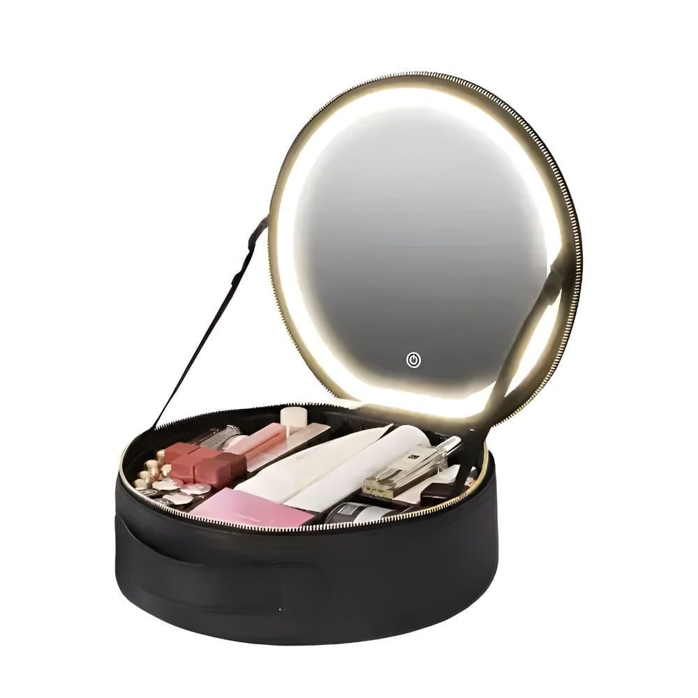 Дорожный кейс для косметики с зеркалом Черный (cos-round-blk) Дорожный кейс для косметики с зеркалом Черный (cos-round-blk)