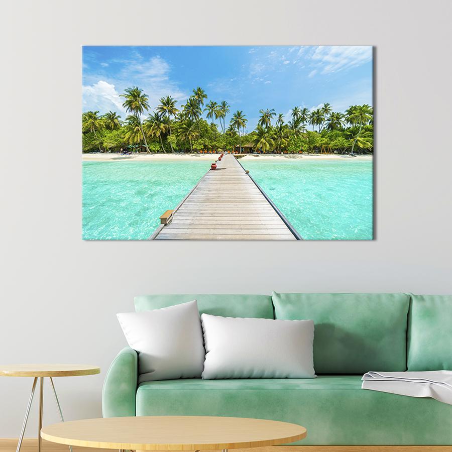 Настенный декор картина на холсте для интерьера Пирс на тропическом острове 51x34 см (432-1)
