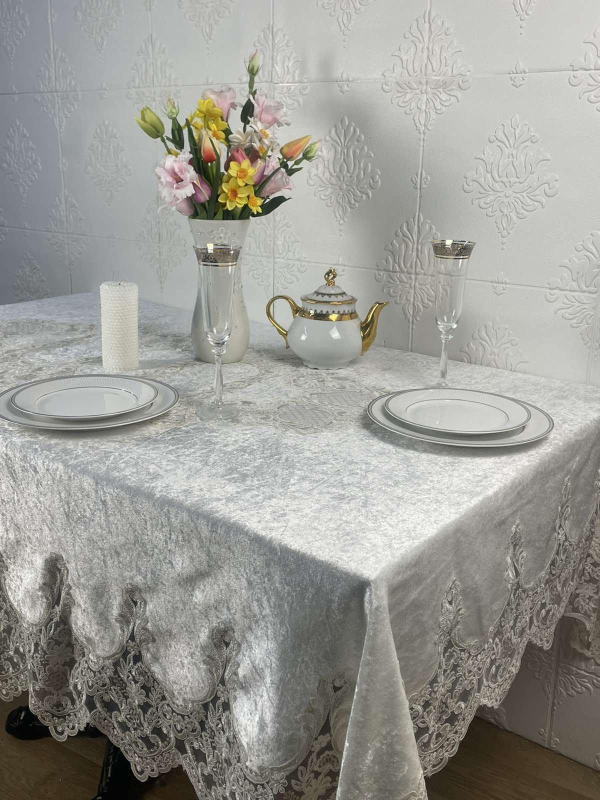 Скатерть велюровая Acme Tekstil PVS Lisa 160x220 см Krem (CN37748)