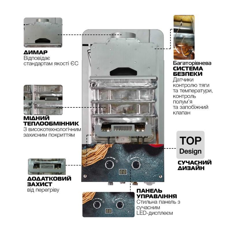 Газова колонка MIXXUS GWH-0310 BASIC GLASS димохідна 10 л/хв панель зі скла з малюнком (WH0024) - фото 4 Газова колонка MIXXUS GWH-0310 BASIC GLASS димохідна 10 л/хв панель зі скла з малюнком (WH0024) - фото 4