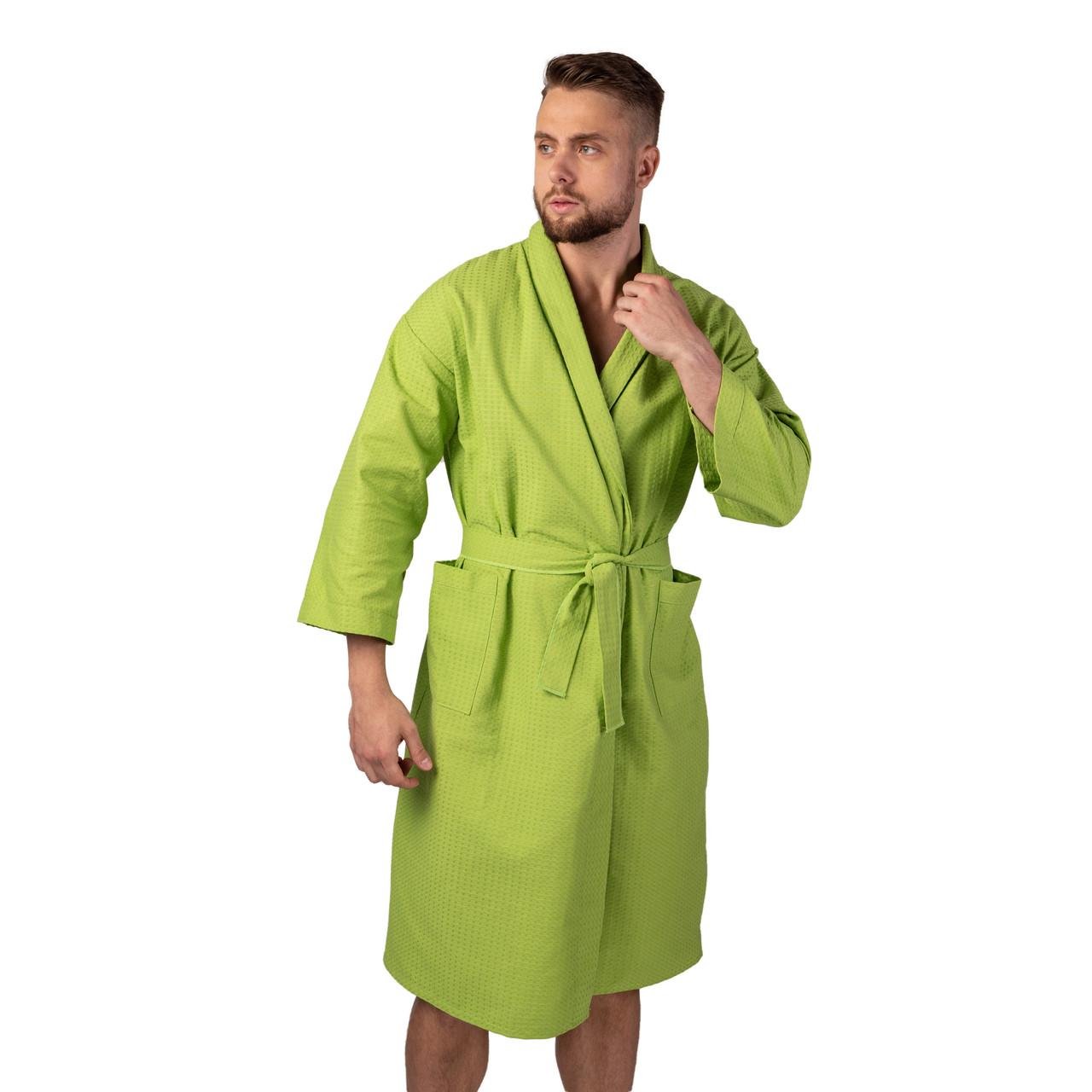 Чоловічий вафельний халат Luxyart Кімоно 100% бавовна S Оливковий (LS-+1352)