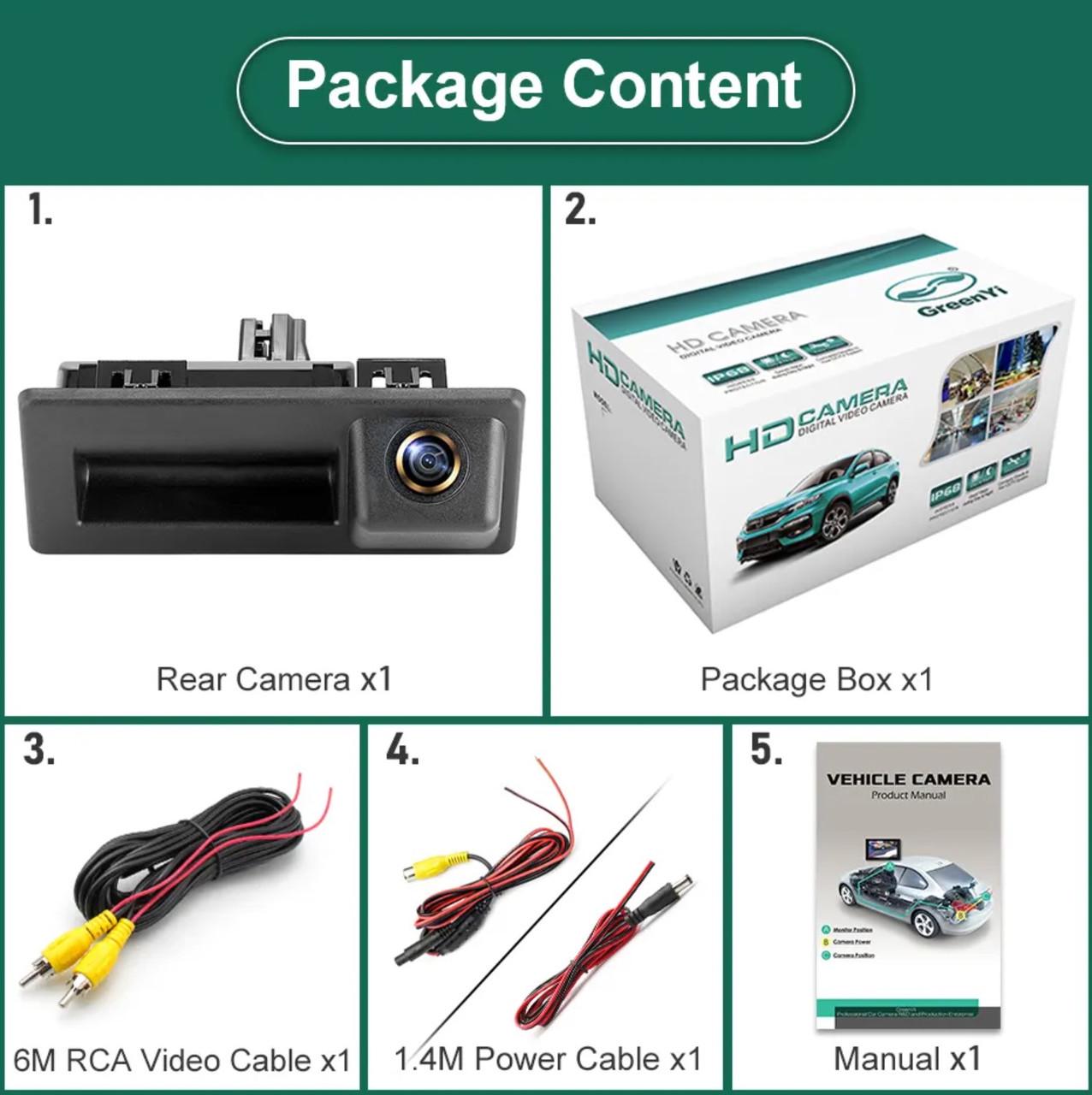 Камера GreenYi-AHD8032 VW Audi Skoda FULL HD штатная в ручку багажника с кнопкой 175° 1920x1080 - фото 8 Камера GreenYi-AHD8032 VW Audi Skoda FULL HD штатная в ручку багажника с кнопкой 175° 1920x1080 - фото 8