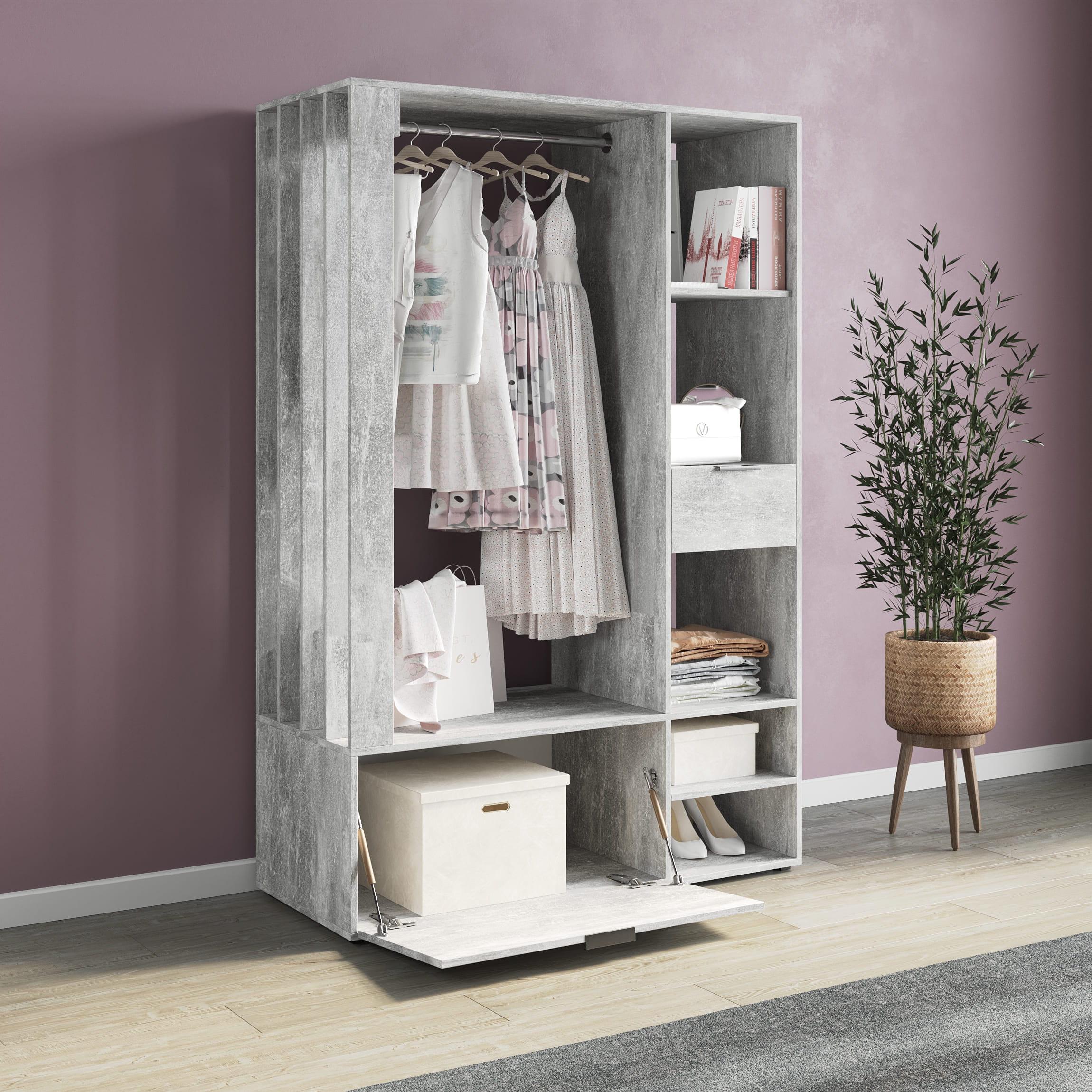 Прихожая с ящиком и полками Бетон (380727)