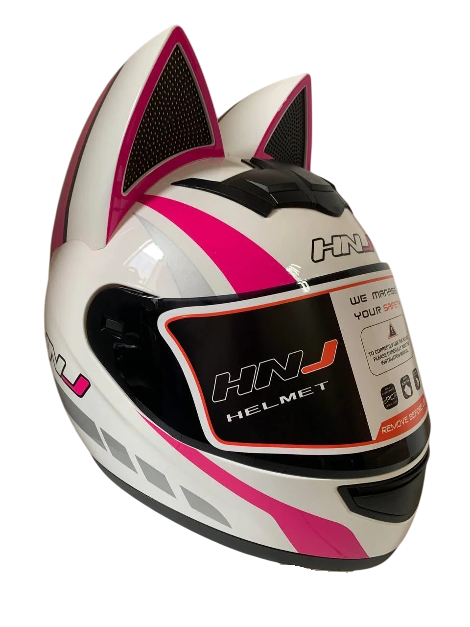 Мотошолом з вушками Virtue MS-1650 LC Racing H111L L Біло-рожевий