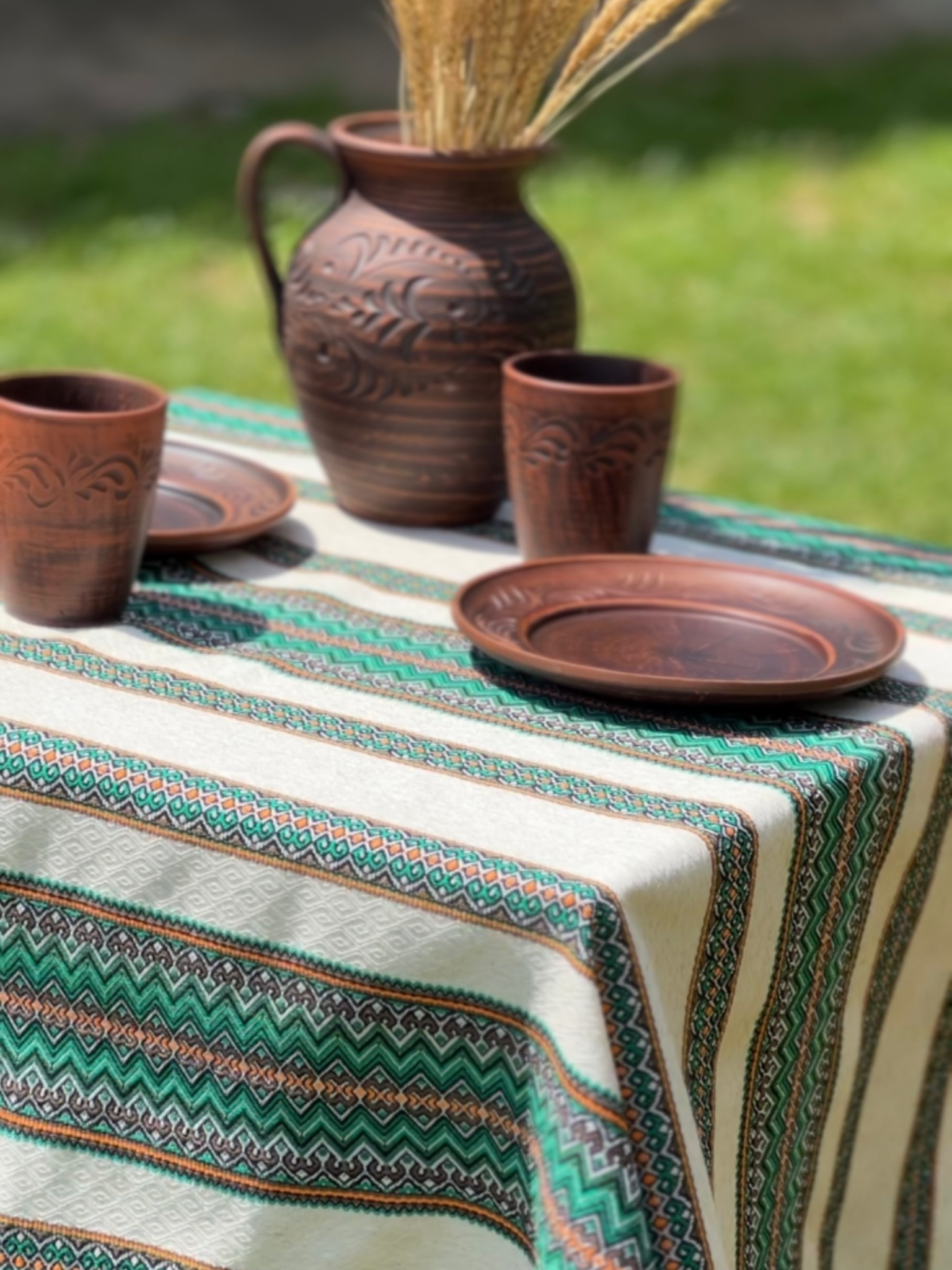 Скатертина лляна великодня Стожари з українським орнаментом 220x150 см Зелений (1903-4) - фото 6