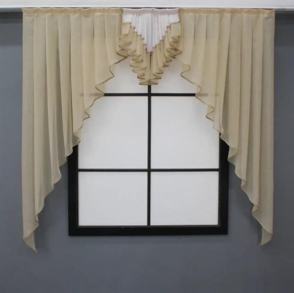 Занавеска кухонная ламбрекен шифон 150х150 см Бежевый/Белый (028к) Занавеска кухонная ламбрекен шифон 150х150 см Бежевый/Белый (028к)