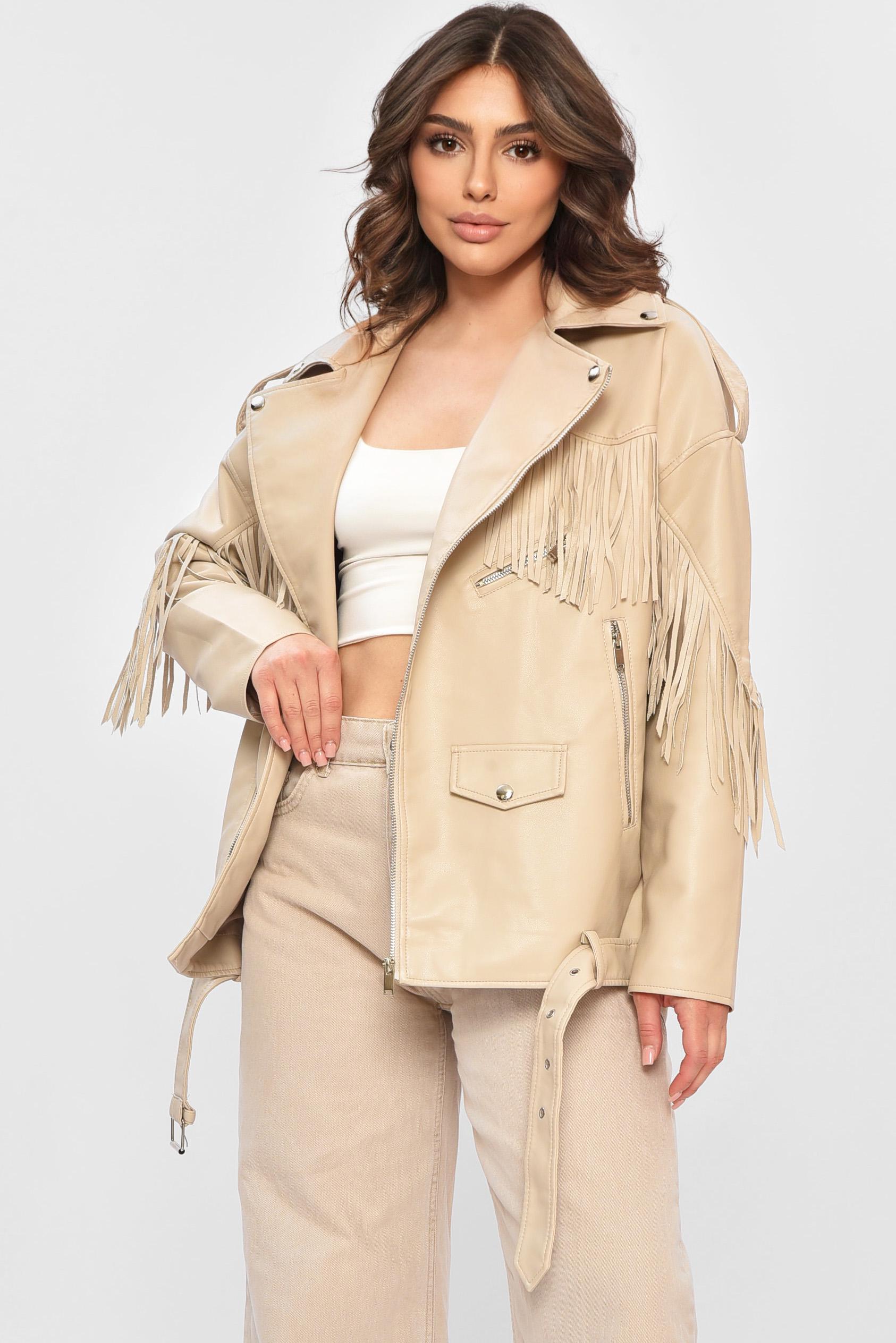 Куртка-косуха женская из экокожи M Бежевый (203777)