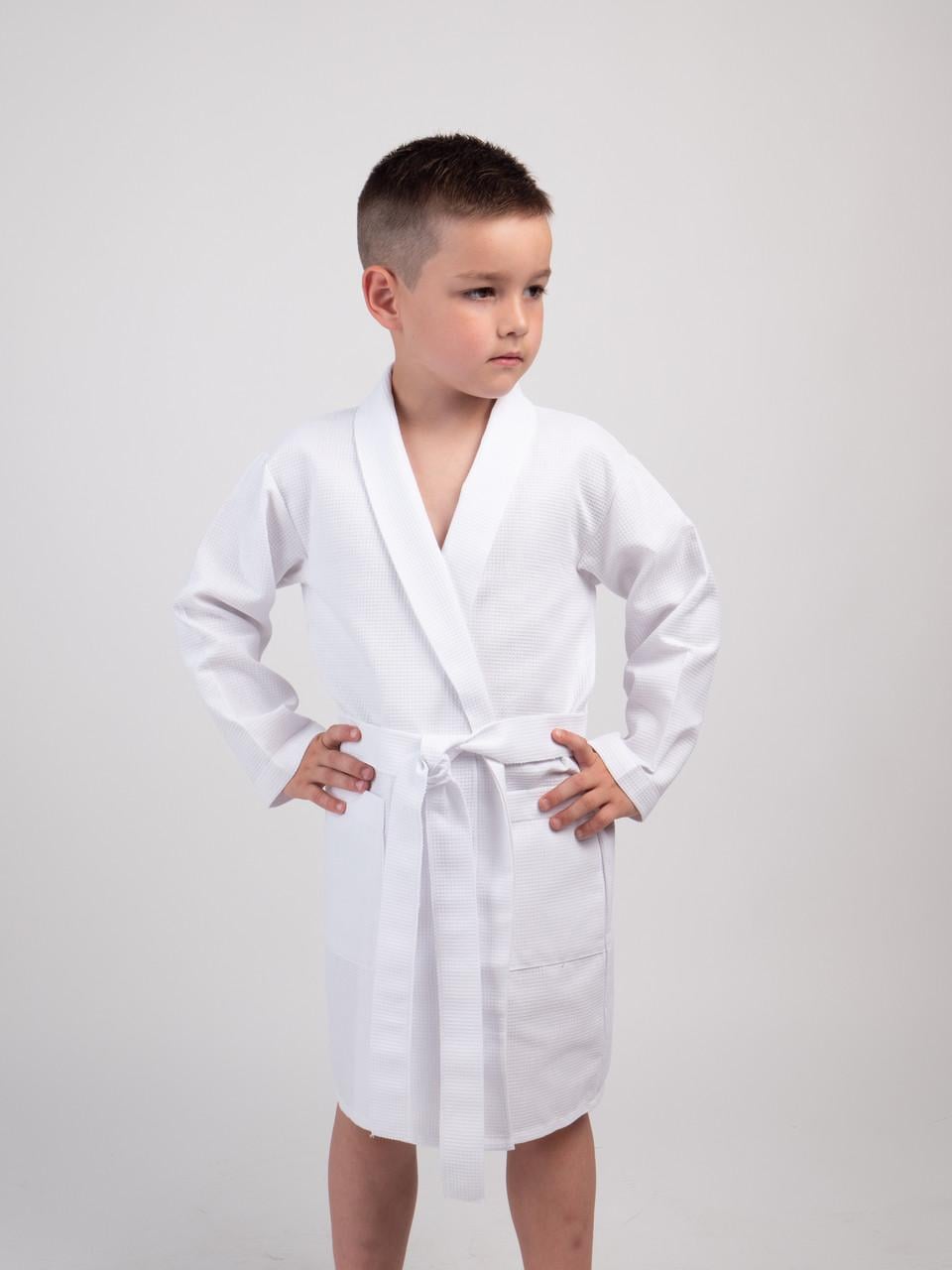 Детский вафельный халат Luxyart Kids Robe для мальчиков р. 30-32 100% хлопок Белый (LM-206)