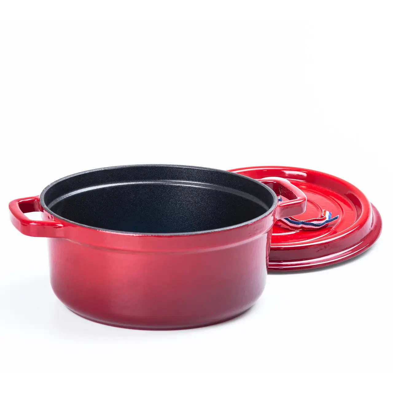 Кокотница чугунная с эмалированным покрытием 3 л d 23 см Темно-красный - фото 5
