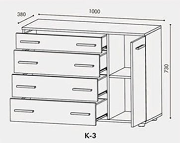 Комод Еверест К-3 роликові напрямні 100х38х73 см Венге комбі - фото 2